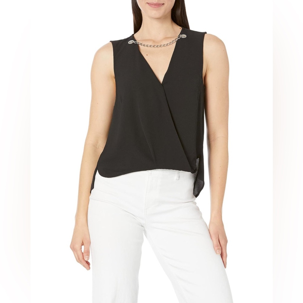 Michael Michael Kors Chain Faux-Wrap Top in Black Size  Medium